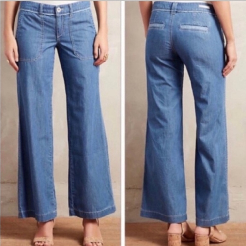 Anthropologie Pilcro Wide-Leg Chambray Jeans 2 - Picture 2 of 8
